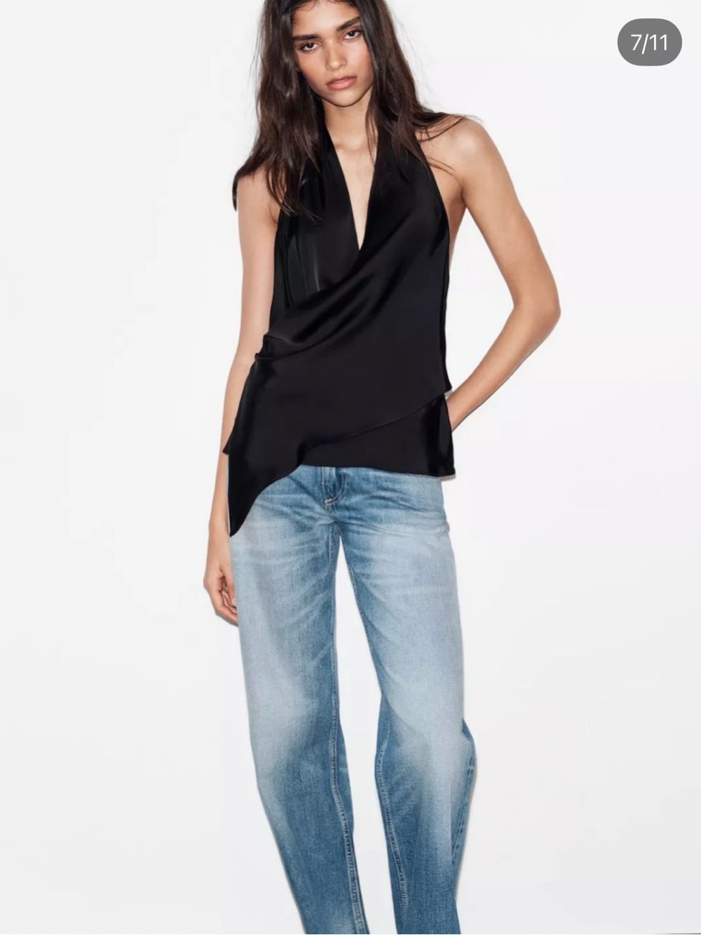 Zara Black Satin Draped Halter Top
